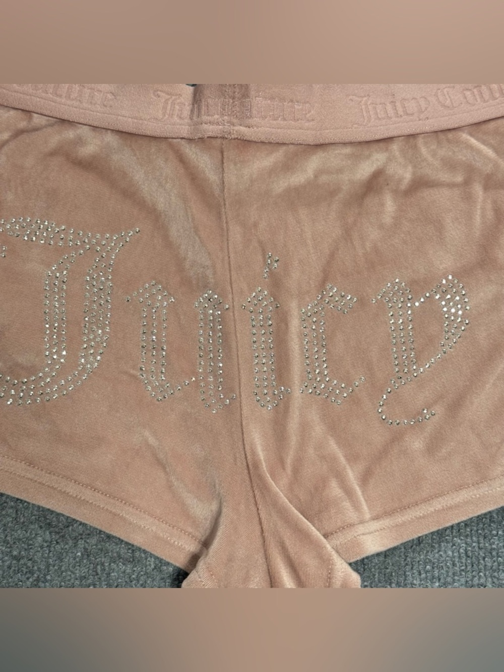 Juicy Couture Velour Shorts Small Pink Rhinestone Spellout McBling Y2K Coquette